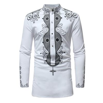 China Casual Hot Sale Cotton Long Sleeve Printed Plus Size African Clothing Dashiki Shirt for sale