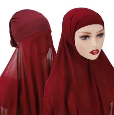 China limanying 2021 new mid length supply hot sales ready to wear under scarf muslim underscarf chiffon undercap snap hijabs with hat for sale