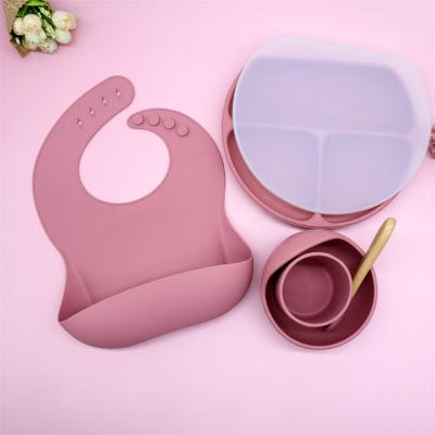 China Children's Food Grade BPA Free Divided Children Feeding Set Baby Silicone Suction Dish For Toddlers for sale