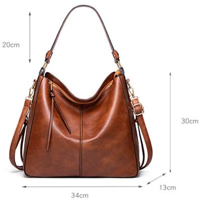 China High Quality Fashion Soft Big PU Leather Handbags For Women Vintage Brown Hobo Bag for sale