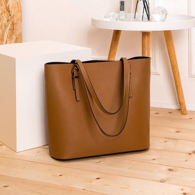 China Other High Quality Custom Retro Vegan PU Leather Women Shoulder Bucket Handbags Ladies Large Tote Bag for sale