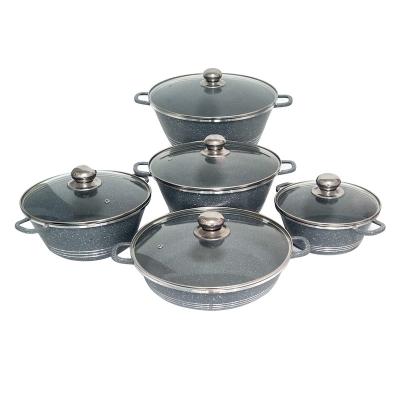 China Sustainable Medical Stone Pan 5 Piece Sets Cooking Pot Nonstick Pot With Lid for sale