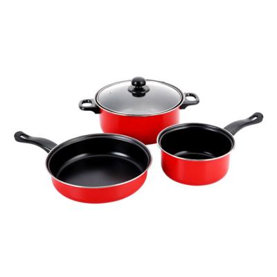 China Sustainable 3pcs Cooking Pots And Pans Metal Cookware Set Stainless Steel Cooker With Glass Lid for sale