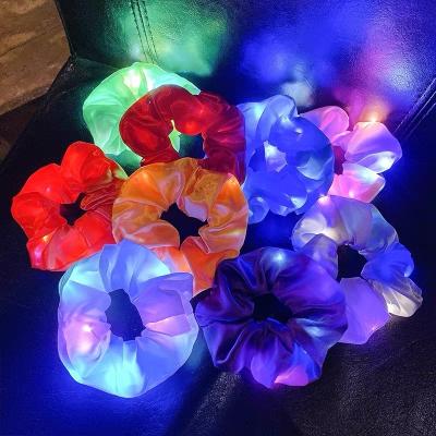 China Bulk Hair Accessories Women Girls Hair Decoration Solid Color Hair Scrunchies LED Light Satin Party Colorful Elastic Hair Ties Wholesale for sale