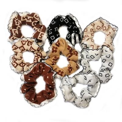 China Elastic Hair Scrunchies Korea Lace Chiffon Fabric Printing Pony Tails Hair Tie Bracelet Hair Bands For Women Accessories for sale