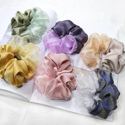 China Red large intestine friendly material color matching ring net the same ponytail headband organza art headband girl scrunchies for sale