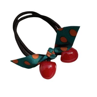 China High Bow Cherry Hair Rope Tie Elastic Hair Band Friendly Material Elastic Hair Band Head Accessories for sale