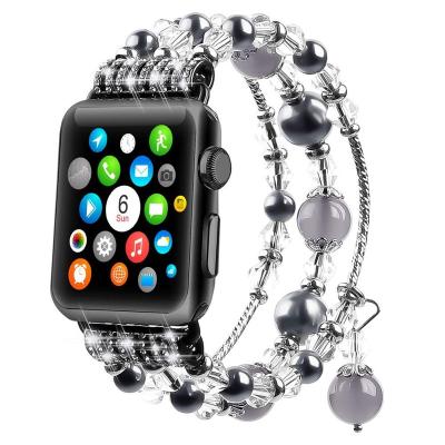 China Handmade Stainless Steel Girls Crystal Pearl Bracelet Replacement Women iWatch Strap Bands For Apple Watch Series 4 3 2 1 for sale