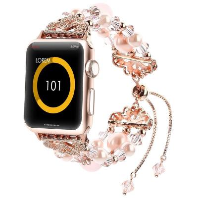 China Stainless Steel 42mm 44mm Crystal Pearl Bracelet Replacement Women Wristbands Strap For Apple Watch Series 5 4 3 2 1 for sale