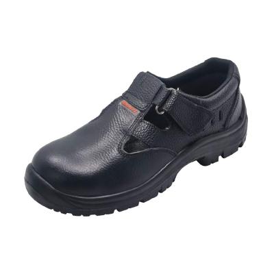 China Breathable embossed leather safety shoes, rubber outsole and compound toe, men's black shoe net, OEM anti fade steel lining for sale