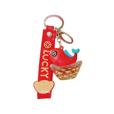 China Acrylic New Year Koi Ingot Quicksand Acrylic Keychain Pendant Cartoon Doll Key Ornament Key Chain Small Gift for sale