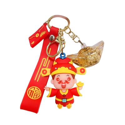 China Other New Year God of Wealth Key Pendants Cartoon Quicksand Creative Dragon Year Car Keychain Hanging Decoration Bag Doll Small Gift for sale