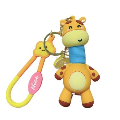 China Cute Style Cartoon Retractable Giraffe Doll Children's Toy Creative Car Key Ring Couple Schoolbag Pendant Gift Wholesale for sale