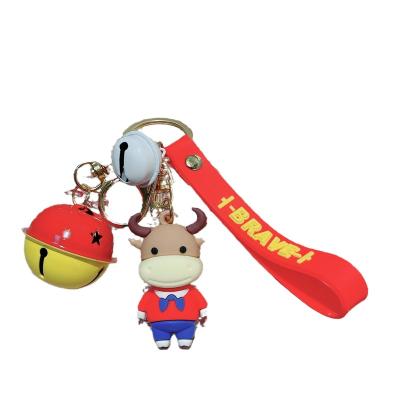 China Cute Style Cartoon Twelve Zodiac Cow Keychain Pendant Cute Doll Couple Schoolbag Hanging Ornament Car Key Ring Small Gift for sale