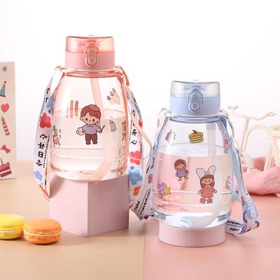 China Sustainable Plastic School Kids Portable Water Bottles With Heavy Duty String for sale