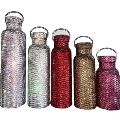 China Modern Hot Sale Stainless Steel Glass Mug Customized Drink Bottle Bling Rhinestone Diamond Water Bottle for sale