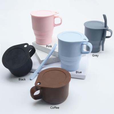 China Christmas Gifts 300ml Viable Silicone Folding Mug For Travel Office Collapsible Coffee Mug With Straw Lid Custom Logo Water Mug Cup for sale