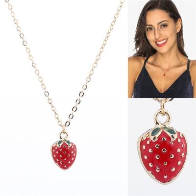 China Little Children's Three-Dimensional Cute Strawberry Red Oil Drip Mini Necklace Cool Cute Alloy Girl Pendant for sale