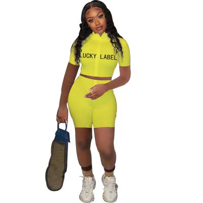 China Plus Size Plus Size Two Pieces Sportwear Label Set Lucky Set T-shirt Tops And Shorts Women Running Sportswear for sale