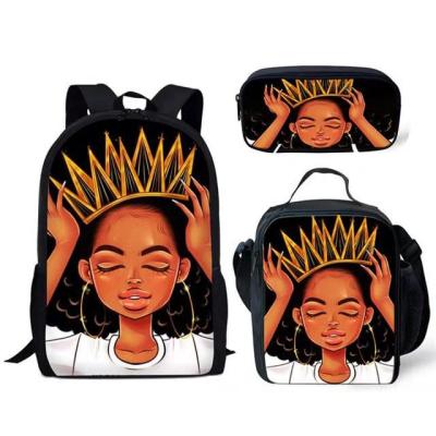 China Waterproof Customize Logo Book Bags Art African Primary School Hold Books and Pencil Case Lunch Box School Printed Students Backpack for sale