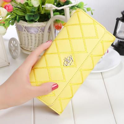 China Best Selling Colorful PU Wallet Long Wallet Geometry Crown Solid Color Button Coin Purse PU Card Holder Candy Leather Crown Waterproof for sale