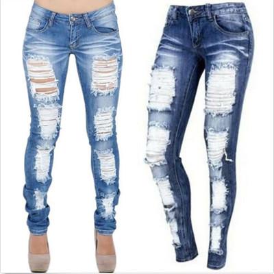 China ODE High Quality Cotton Women QUICK DRY Pants Plus Size Ripped Denim Jean Pants Bodycon Jeans For Women for sale