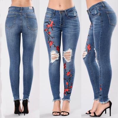 China Color Fade Proof STO Pants Plus Size Women Embroidered Stylish Bodycon Jeans Vestidos for sale