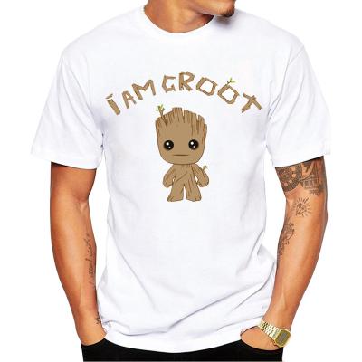 China New Men's Cotton Groot Shirts Men's Summer Wonder Slim Tee Anti-Shrink Printing White Tees Homme T-shirts for sale