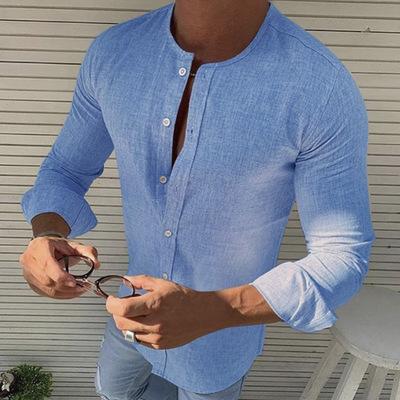 China Hot Selling Anti-pilling Men's Shirts Collarless Long Sleeves Casual Linen Shirt For Men's Shirt Dress Homme for sale