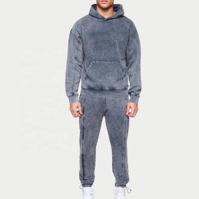 China Custom Made Jogger Sweatsuit Cotton Viable Mens Embroidery Two Piece Set Plus Size Tech Fleece Hoodie Acid Wash Tracksuit For Men for sale