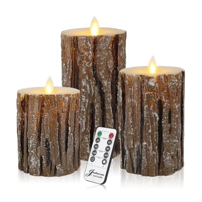 China Flameless Led Candles Tree Grain Flameless Outdoor Remote Control for sale