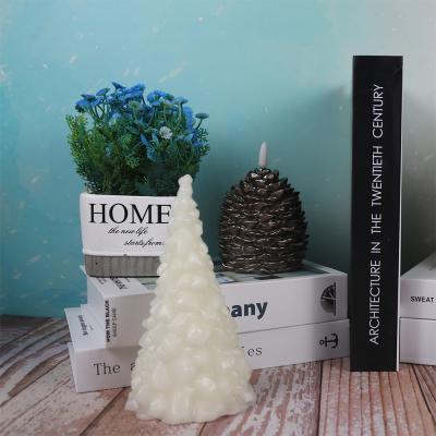 China White Christmas Tree Christmas Flameless Gift Led Wax Pillar Candle Light LED Flameless Wax Candle for sale