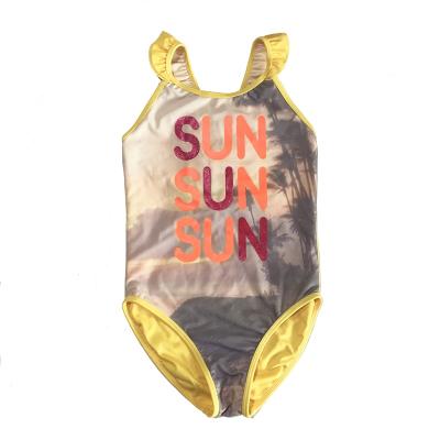 China Breathable Customize Kids Girls One Piece With Ruffle Cross Back Trim Ties Swimsuit Beachwear UPF 50+ Swimsuit Swimwear For Kids for sale