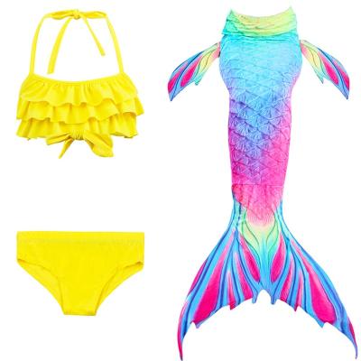 China Fashion QUICK DRY Princess Mermaid Tail Baby Beachwear Three Piece Swimwear Kids Children Swimwear Bikini Set for sale