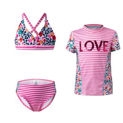 China Breathable Customize Swimwear 3 Piece Bikini Swimsuit Beach Rash Guard Swimwear Girls Swimwear Set For Girl Kids for sale