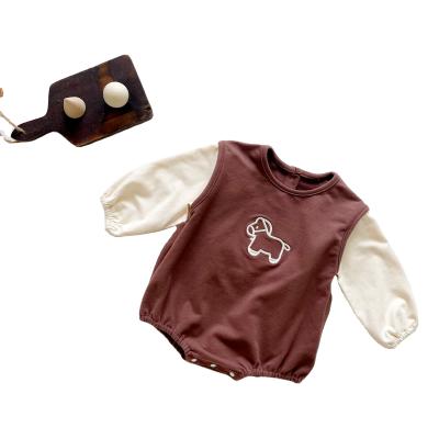 China Lovely 2021 Central Institute of Statistics two-piece children's boutique clothing spring girl and baby boy autumn season newborn dog embroidery baby for sale