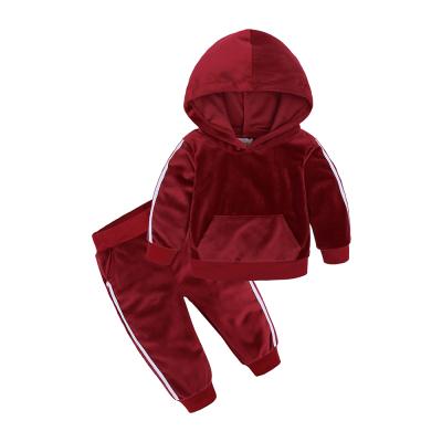 China 2021 autumn winter casual children's two-piece velvet baby hoodie set children's sports suit wholesale for sale