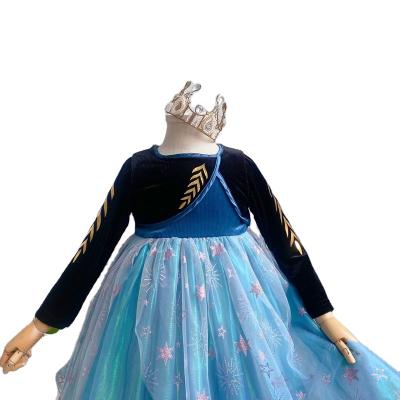 China Anti-wrinkle 2021 falls/sets of winter and snow Princess Anna velvet net yarn ice dress dress costume girls' clothing for sale