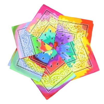 China Muti-function Gradient Color Vortex Tie Dye Sunflower Paisley Bandana Scarf 100% Main Cotton Square Scarf for sale