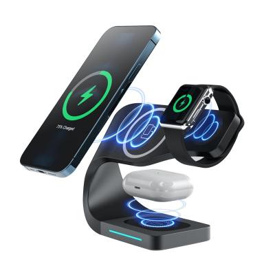 China Wireless Charger Stand QI Fast Charging Aluminum Phone Charger Station Fast Charging Wireless Dock for iPhone 12 13 15W 4 in 1 Magnetic Wireless Charger for sale