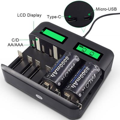 China Standard Battery 8-Slot USB Battery Charger Powered AA/AAA/C/D Rechargeable Battery Charger With LCD Display for sale