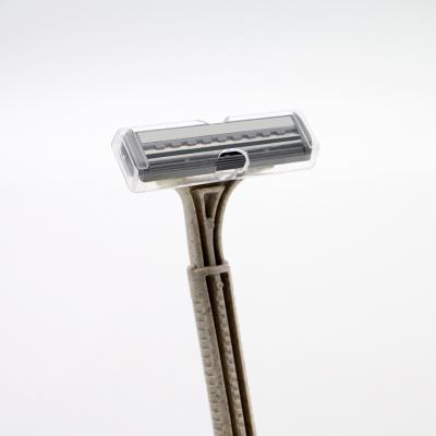 China Twin Straw Plastic Biodegradable Hotel Wheat Blade Disposable Shaving Safety Razor for sale