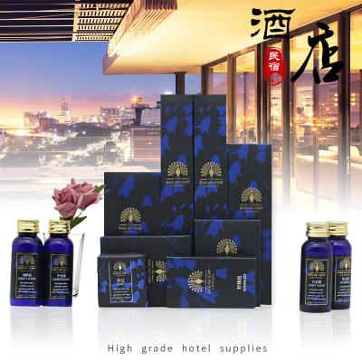 China Luxury Customized Hotel Amenities Set Blue Box A Full Set Of Toilet Shampoo Toothbrush for sale