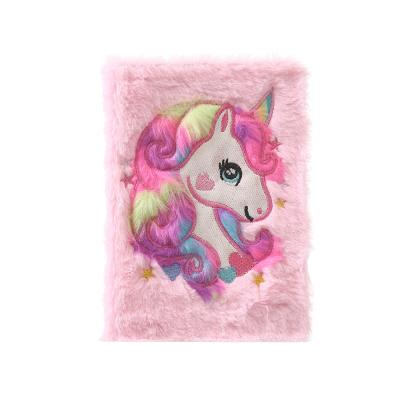 China Kawaii Unicorn Plush Notebook Easy Enrolling Pink School Supplies Cute Velvet Notebook Fluffy Plush Notebook Diary for sale