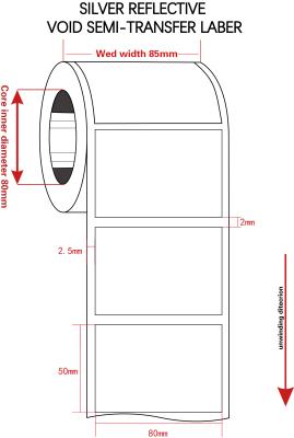 China 50x80 Manipulationssichere Dichtung 1 Millimeter Silber reflektierendes Semi-Transfer-Label zu verkaufen