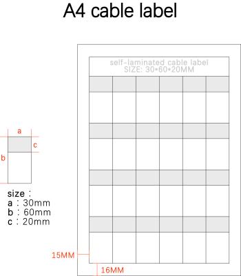 中国 30x60-20mm 2ミリ A4 白色マット 透明性 防水ビニールケーブルラベル 販売のため