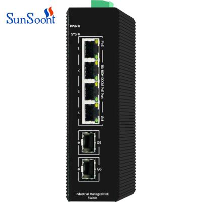 China LACP Wholesale 6 Port Managed Industrial Gigabit Ethernet Switch L2+Managed Network PoE Switch for sale