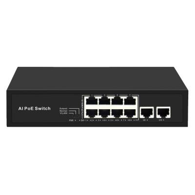 China CCTV Security System 10 Port Ethernet Switch 10/100 8 Port 100mpbs POE Switch with 2 Uplink Port Smart Network Switch for sale