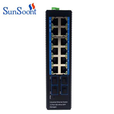 China LACP Sunsoont Ethernet Switch 12 Port Rail Type Managed Industrial Switch with 4 1.25g SFP Ports for sale