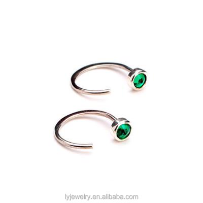 China Good Design Hiphop 925 Green Simple CZ 925 Sterling Silver Hoop Earrings For Gilrs for sale